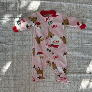 Carter's Pink Festive Reindeer and Santa Footie
